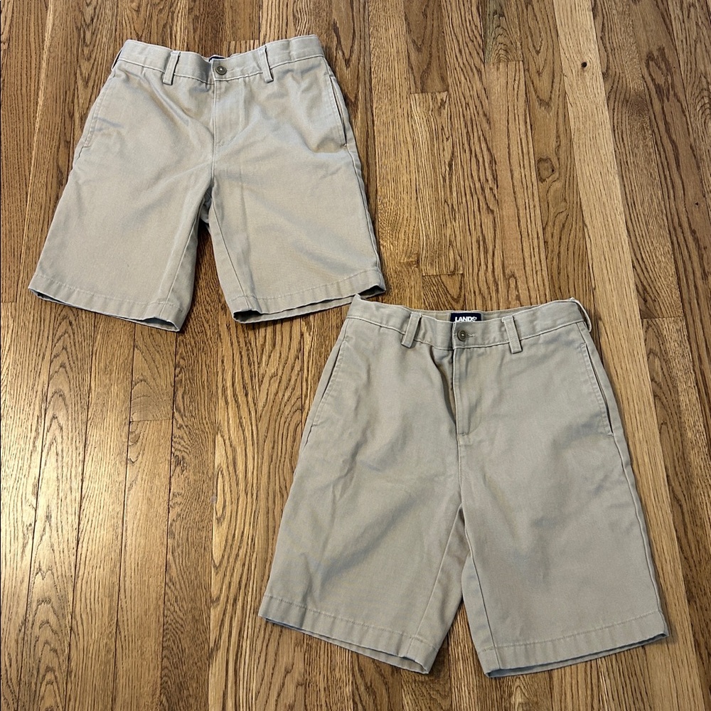 Lands’ End School Uniform Plain Front Chino Shorts in khaki, size 12